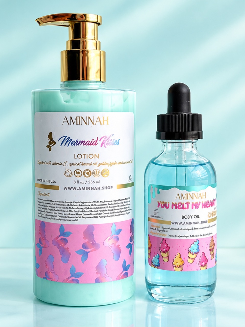 AMINNAH Mermaid Kisses Lotion & You Melt My Heart Body Oil